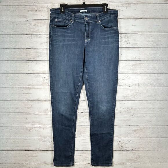 EILEEN FISHER Organic Cotton Jeans Dark Wash Denim Mid Rise Slim Straight Sz 12 - Picture 1 of 6